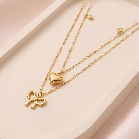 Heart & Bow Charm Necklace